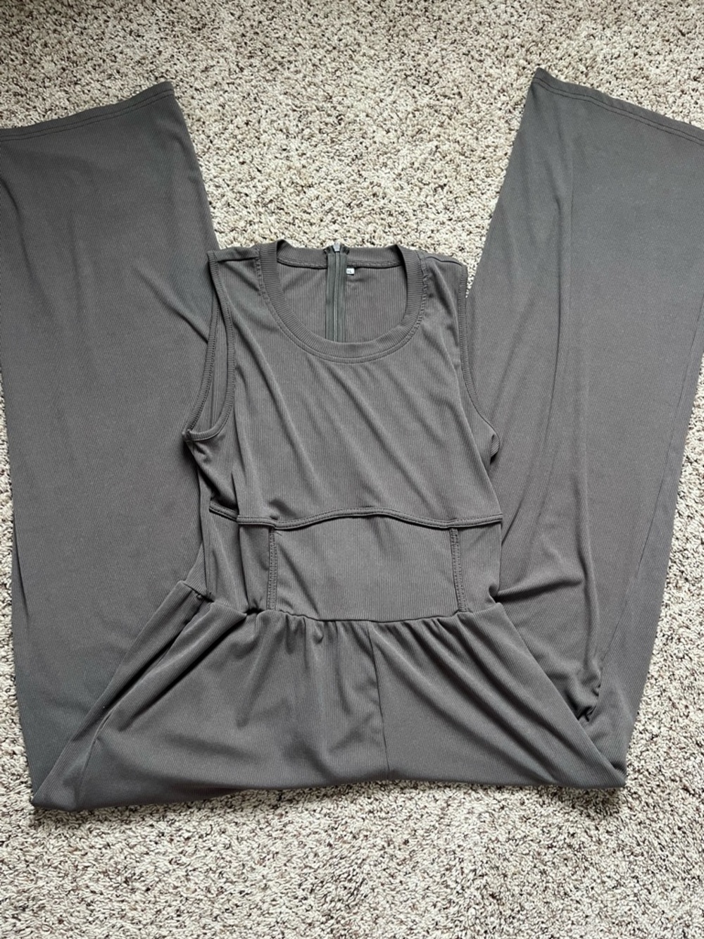 Sleeveless Mocha/Taule Ribbed Wide Leg Flowy Jumpsuit with Pockets